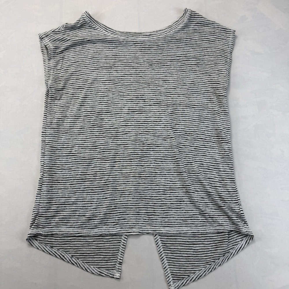 Athleta Women's Medium Black White Striped Open Back Split Hem Draped Knit Top